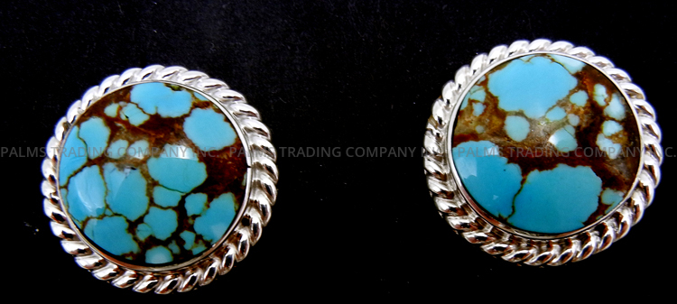 Navajo #8 turquoise and sterling silver round post earrings by Nikoli Ashley