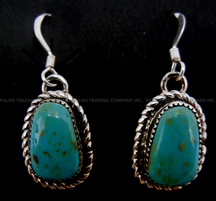 Navajo small turquoise and sterling silver dangle earrings