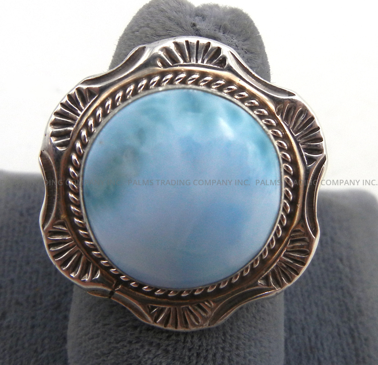 Navajo round larimar and sterling silver ring by James C. Yazzie