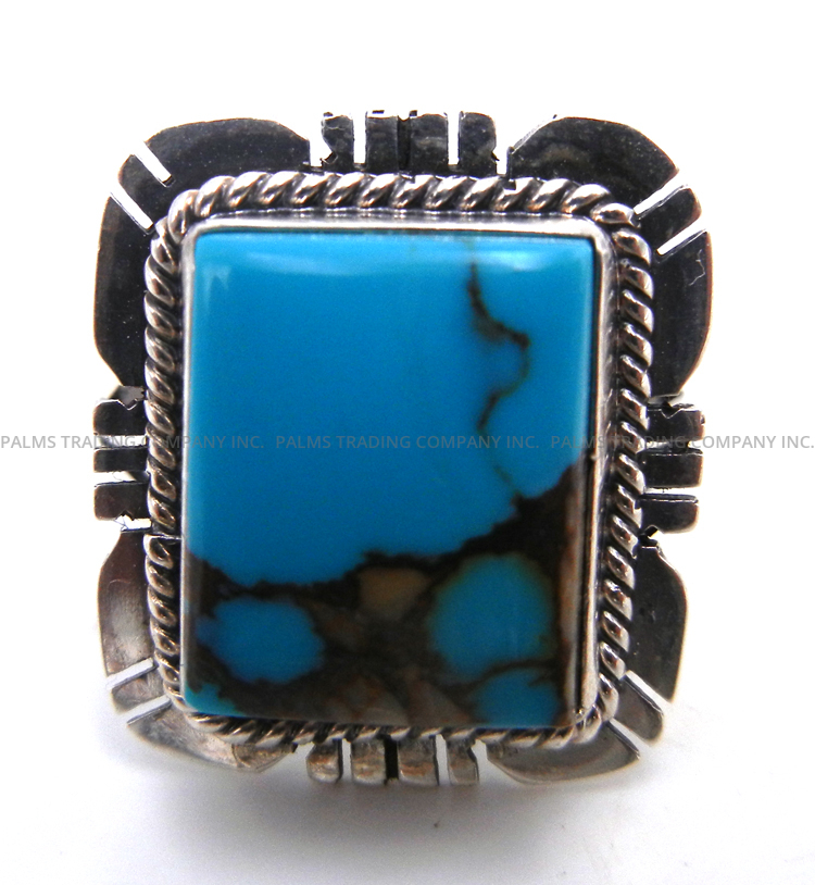 Navajo square turquoise and sterling silver ring by Will Denetdale