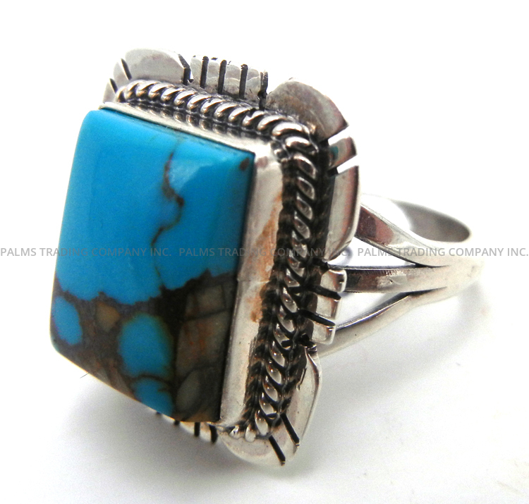 Navajo Will Denetdale Square Turquoise and Sterling Silver Ring - Image 3