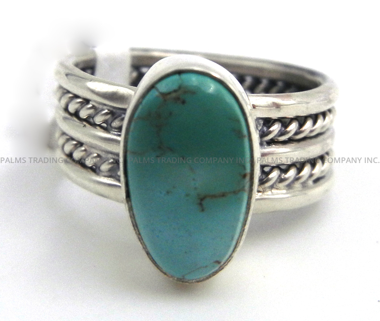 Navajo wide band sterling silver and turquoise ring