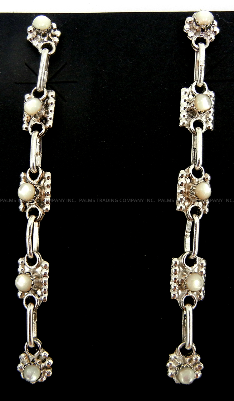 Zuni white mother of pearl and sterling silver post dangle earrings