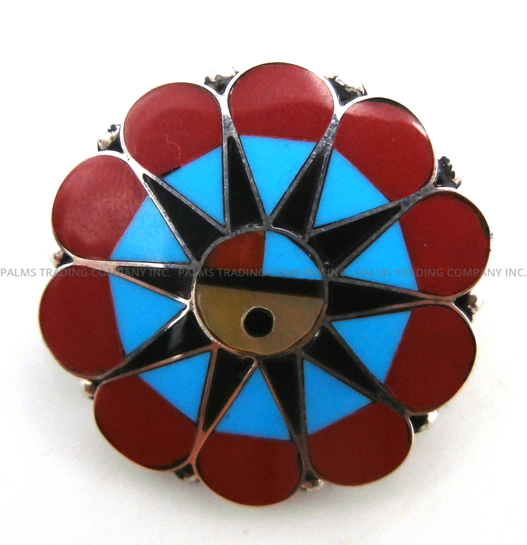 Zuni multi-stone inlay and sterling silver sunface pin/pendant