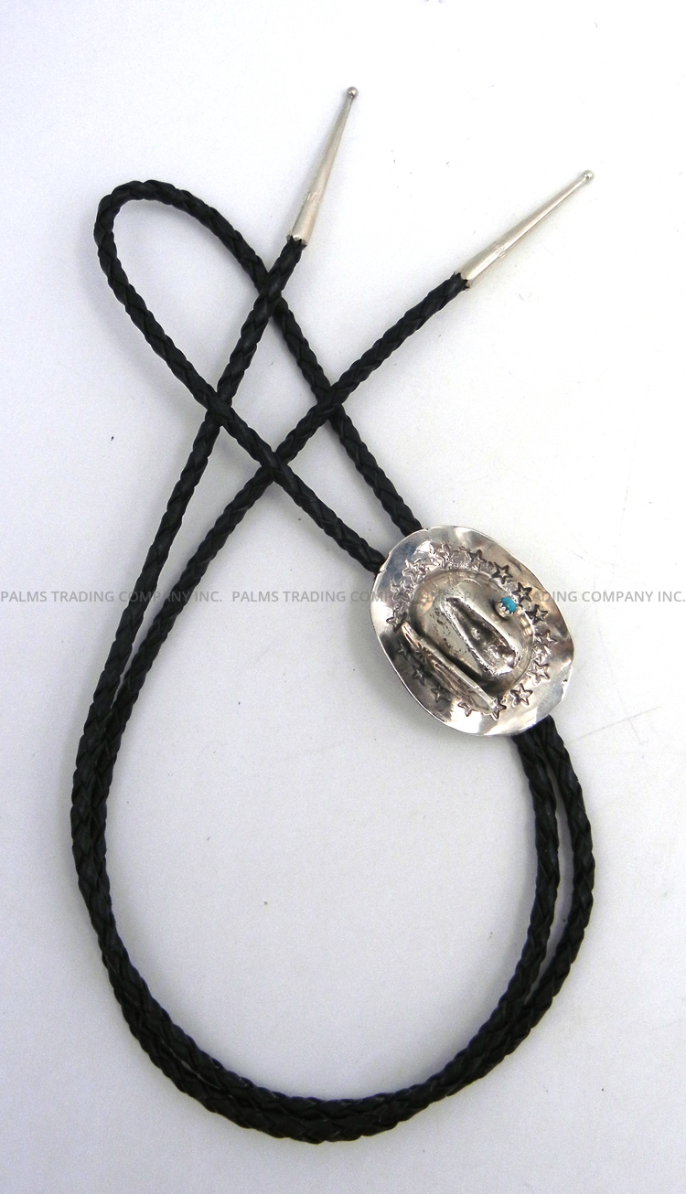 Navajo sterling silver and turquoise cowboy hat bolo tie by Robbie Manuelito