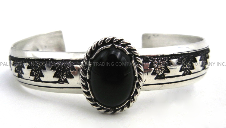 Navajo sterling silver overlay and onyx cuff bracelet by Rosita Singer