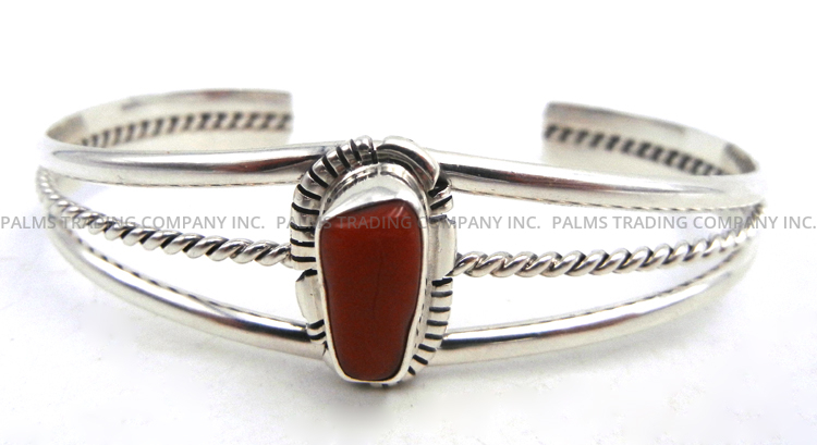 Navajo coral and sterling silver cuff bracelet