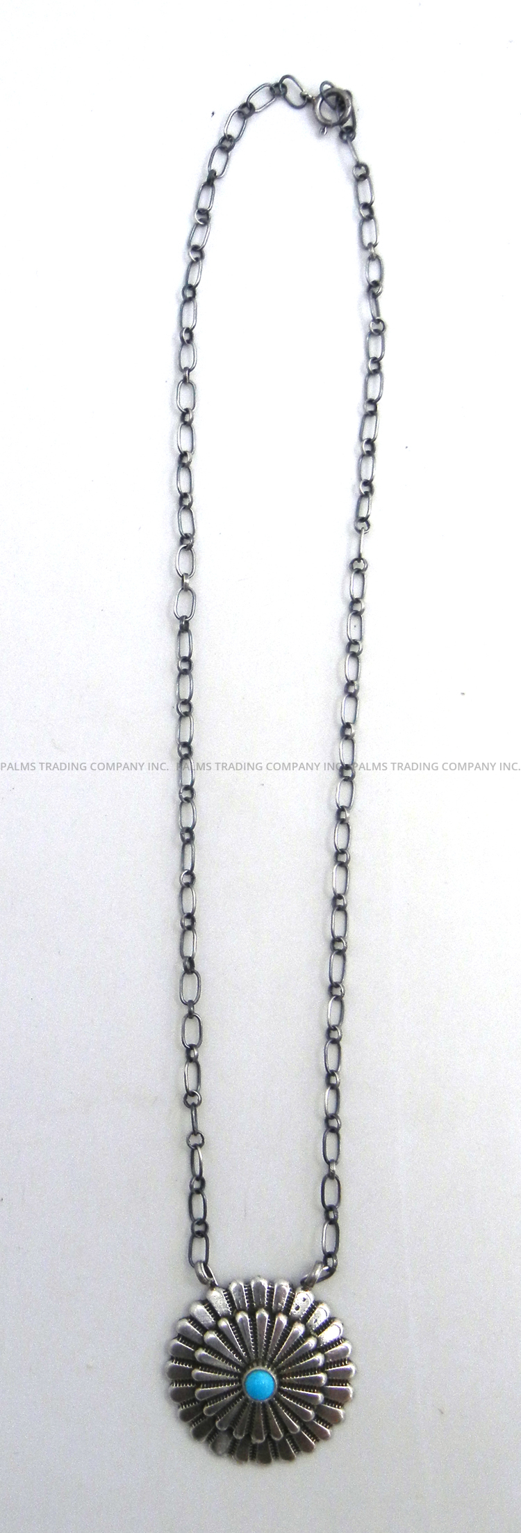 Navajo sterling silver and turquoise medallion necklace with handmade chain