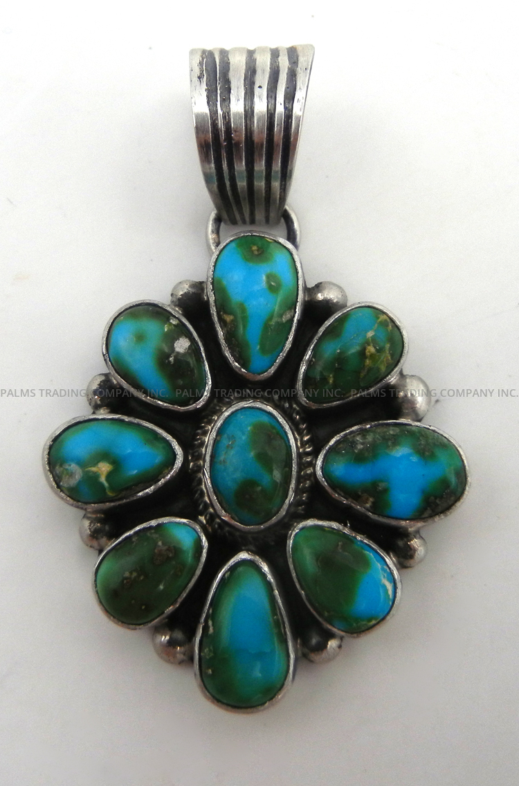 Navajo sonoran gold turquoise and sterling silver cluster pendant by Shirley Henry