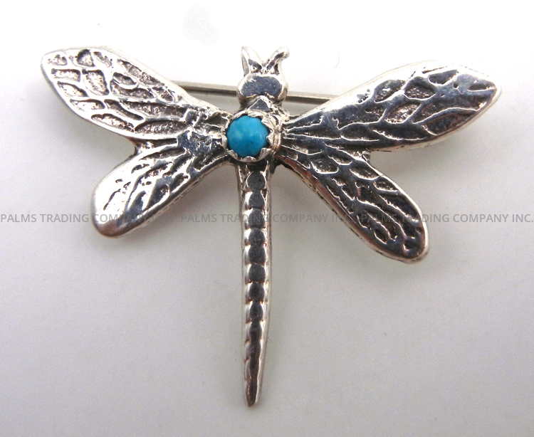 Navajo sterling silver and turquoise dragonfly pin