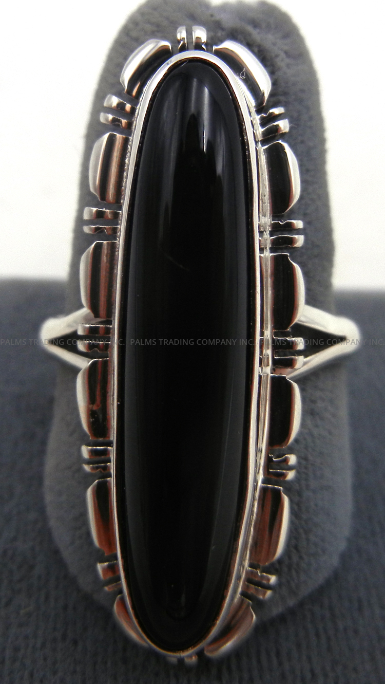 Navajo onyx and sterling silver ring