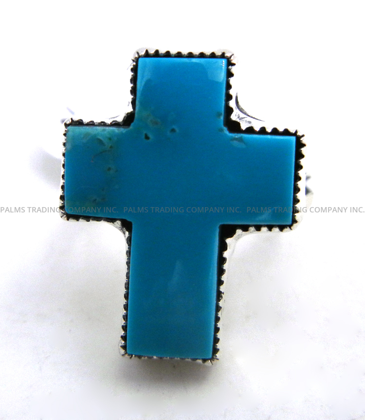 Navajo turquoise and sterling silver cross ring