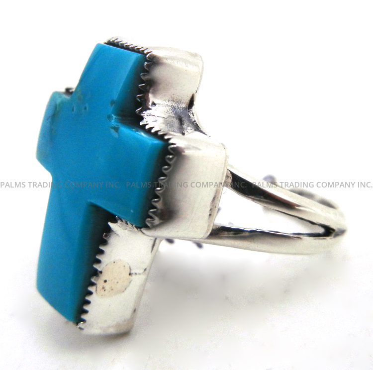 Navajo Turquoise and Sterling Silver Cross Ring - Image 3