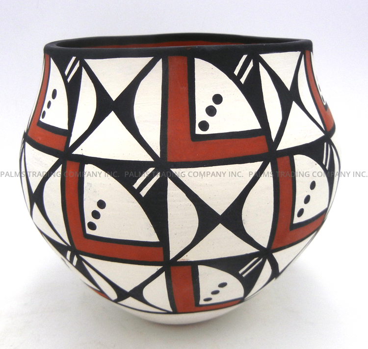 Acoma handmade and hand painted polychrome butterfly and weather pattern jar by David Antonio