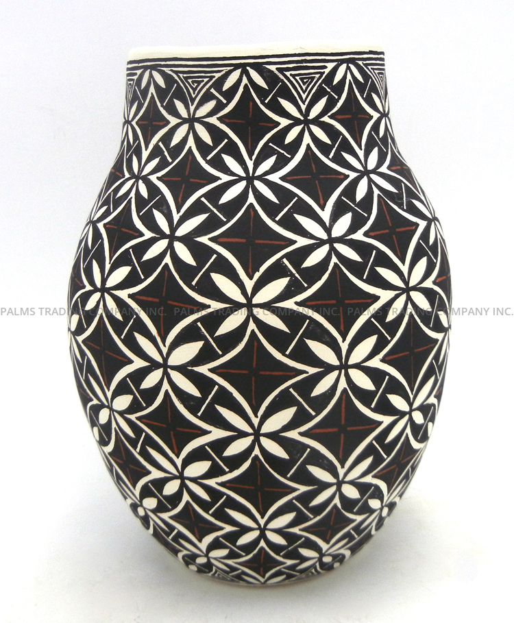 Acoma handmade and hand painted polychrome multi-pattern vase by Ruth Estevan