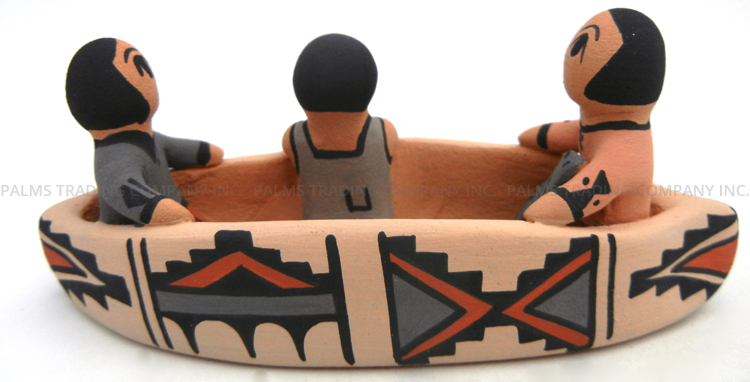 Jemez Chrislyn Fragua Handmade and Hand Painted Canoe Figurine with Three Children and Fish - Image 4