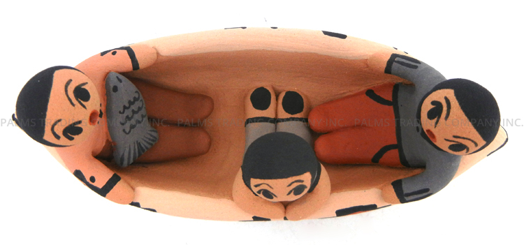 Jemez Chrislyn Fragua Handmade and Hand Painted Canoe Figurine with Three Children and Fish - Image 6