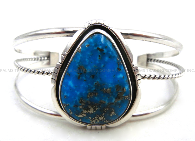 Navajo tear drop turquoise and sterling silver cuff bracelet