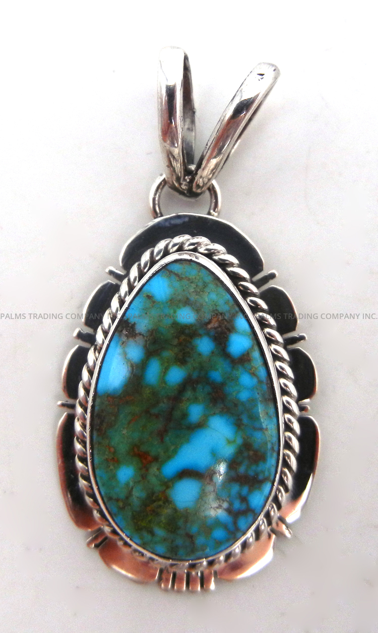 Navajo turquoise and sterling silver pendant by Randall Joe Tom