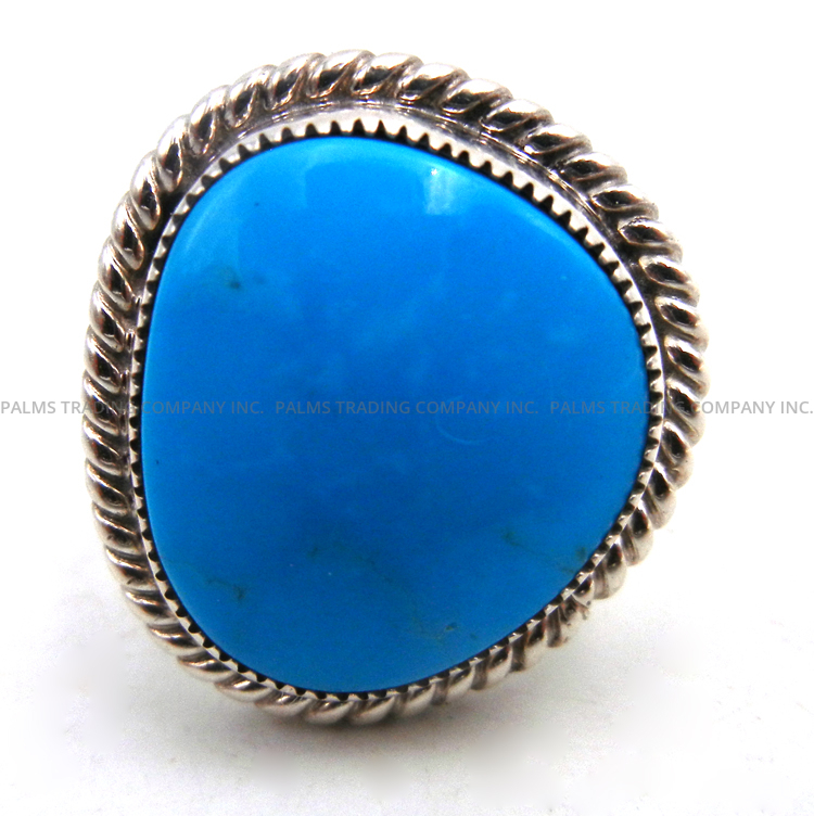 Navajo turquoise and sterling silver wide band ring by Alice McShirley