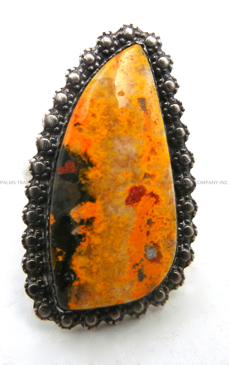 Navajo adjustable bumblebee jasper and sterling silver ring by Mary Tso
