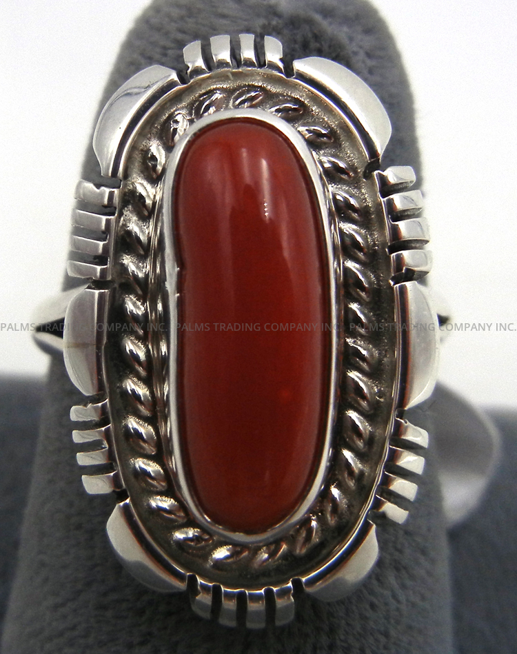 Navajo coral and sterling silver ring