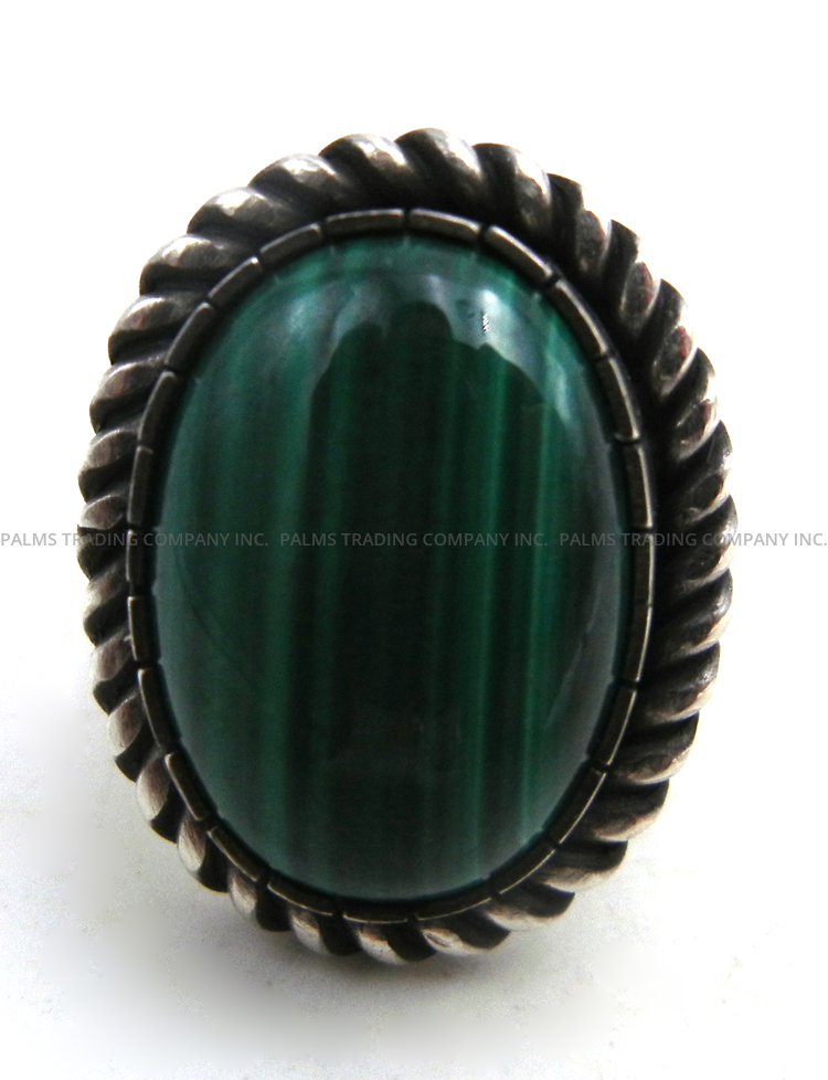 Navajo malachite and sterling silver ring by Walter Vandever
