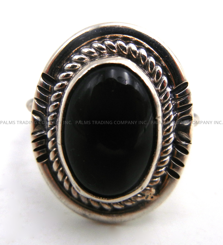 Navajo onyx and sterling silver ring