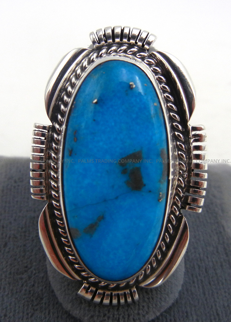 Navajo oval turquoise and sterling silver ring by Joelias Draper
