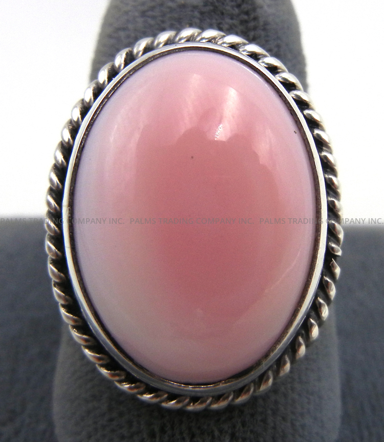 Navajo pink conch and sterling silver ring