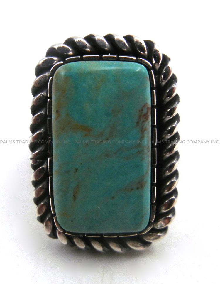 Navajo rectangular turquoise and sterling silver ring by Walter Vandever