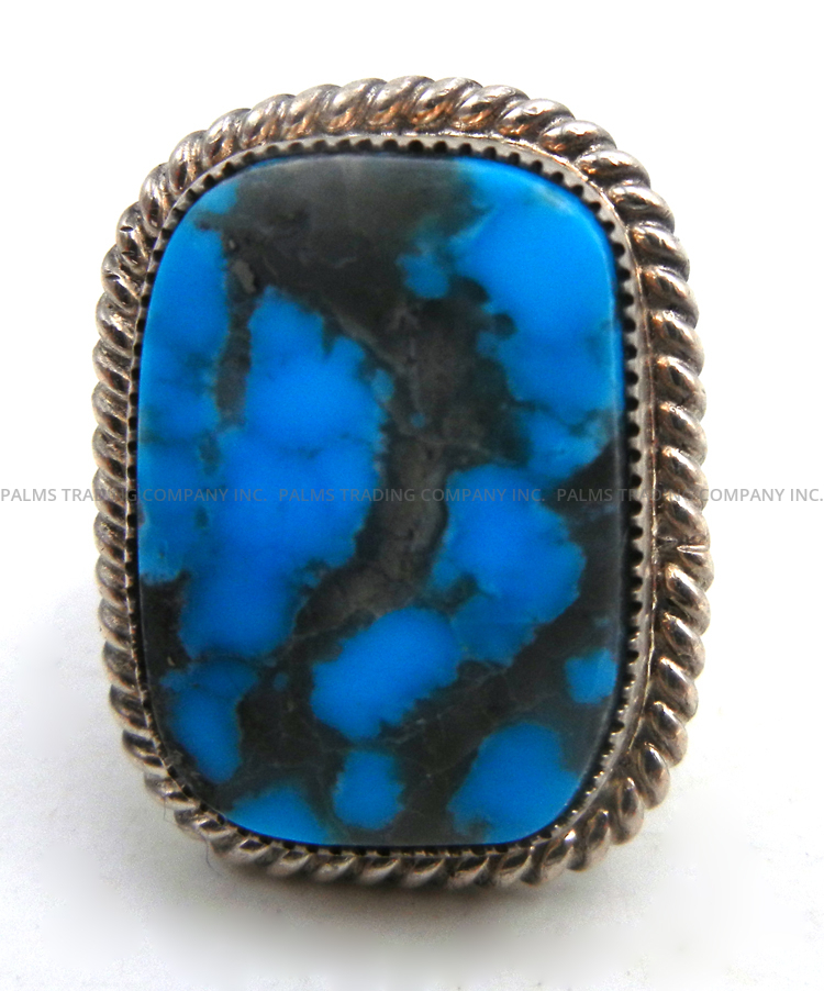 Navajo rectangular turquoise and sterling silver ring by Alice McShirley