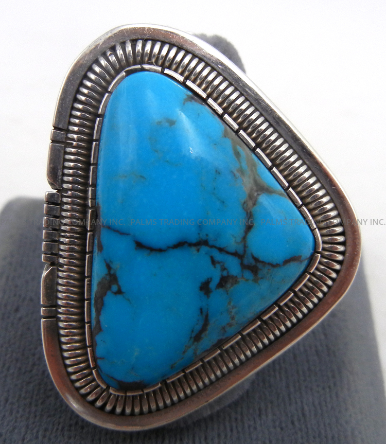 Navajo large adjustable turquoise and sterling silver ring by Walter Vandever