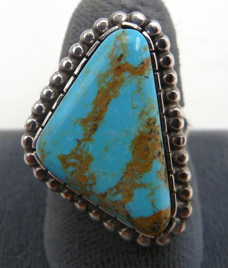 Navajo turquoise and sterling silver triangular ring by Walter Vandever