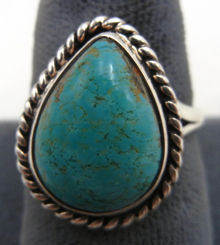 Navajo small tear drop turquoise and sterling silver ring