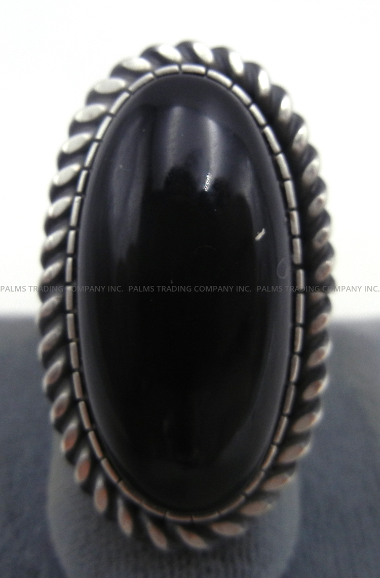 Navajo onyx and brushed sterling silver ring by Walter Vandever