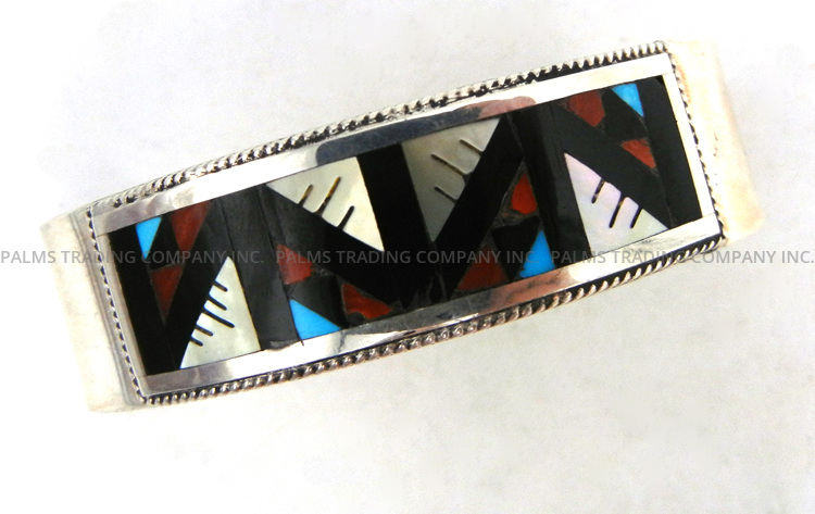 Zuni multi-stone inlay and sterling silver cuff bracelet by Lisa and Leander Othole