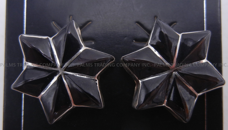 Zuni jet and sterling silver inlay starburst post earrings