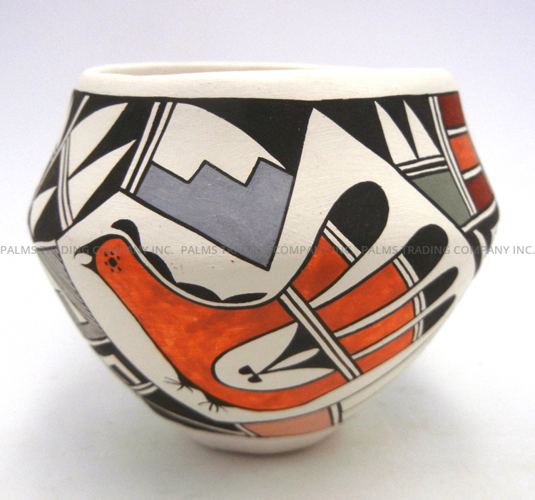 Acoma small handmade and hand painted polychrome multi-pattern bowl by Judy Lewis