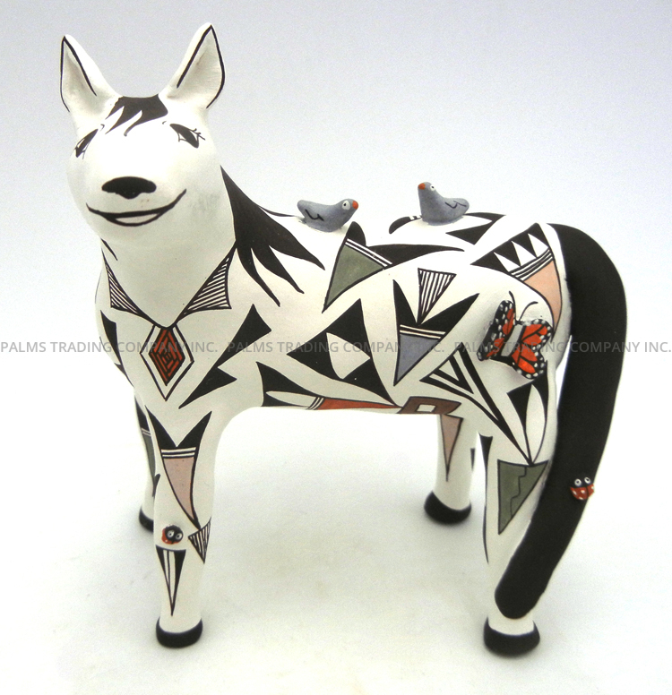 Acoma handmade and hand painted polychrome standing horse figurine by Judy Lewis