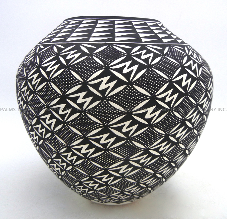 Acoma handmade and hand painted black and white multi-pattern jar by Kathy Victorino