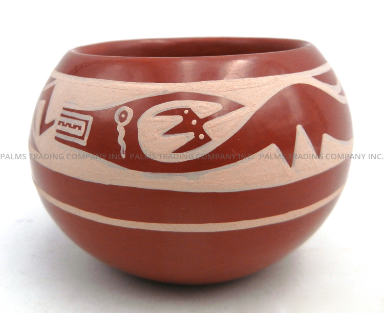 San Ildefonso red polished and painted avanyu bowl by Erik Fender (Than Tsideh)