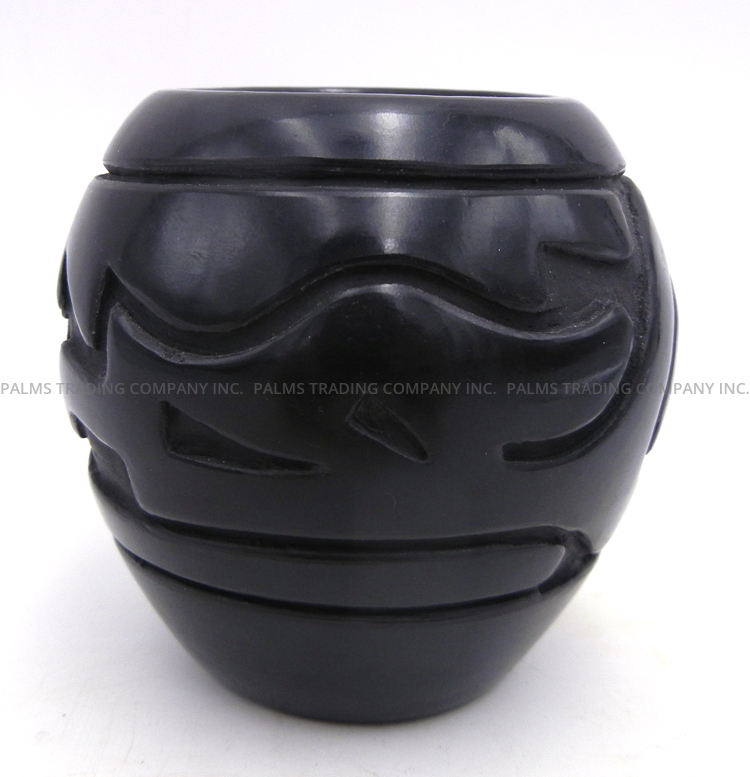 Santa Clara handmade, etched and polished avanyu bowl by Stella Chavarria