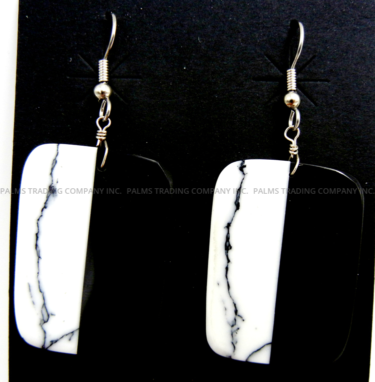 Kewa white buffalo and jet slab earrings by Michael Coriz