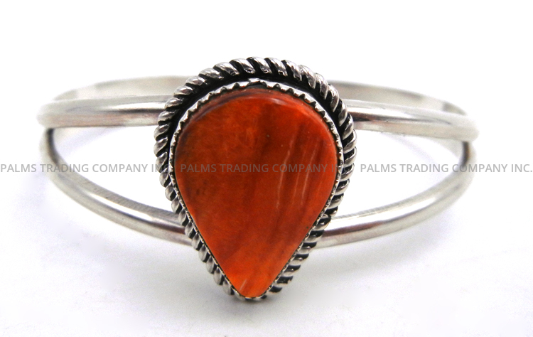 Navajo orange spiny oyster shell and sterling silver cuff bracelet