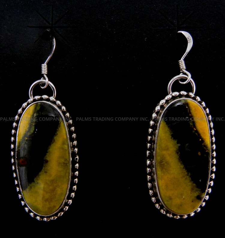 Navajo bumblebee jasper and sterling silver dangle earrings by Leonard Platero, Jr. and Racquel Hurley