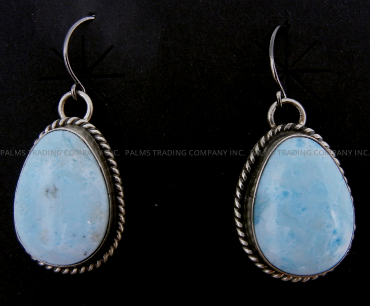 Navajo tear drop larimar and sterling silver dangle earrings by Elouise Kee