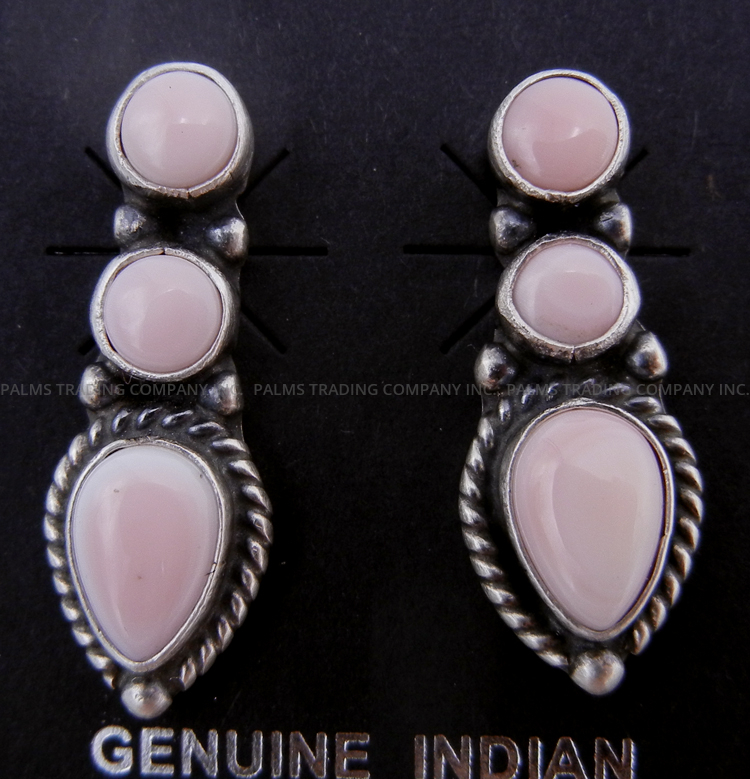 Navajo triple pink conch and sterling silver post earrings