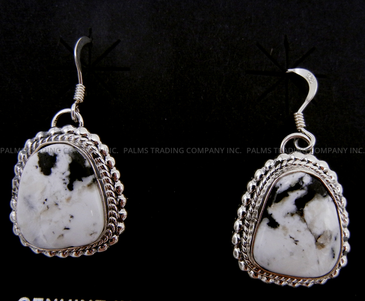 Navajo white buffalo and sterling silver dangle earrings by Will Denetdale