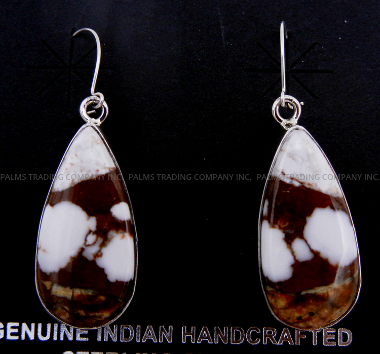 Navajo white buffalo and sterling silver dangle earrings by Shirley Henry